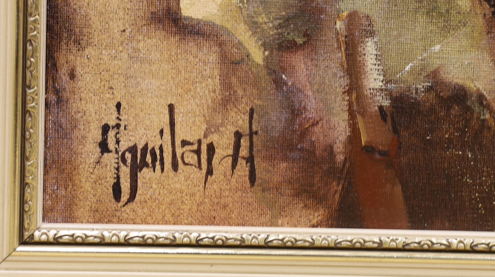 Jorge Aquilar Agon, oil on canvas, ‘Evening Return’, signed, 39 x 78cm